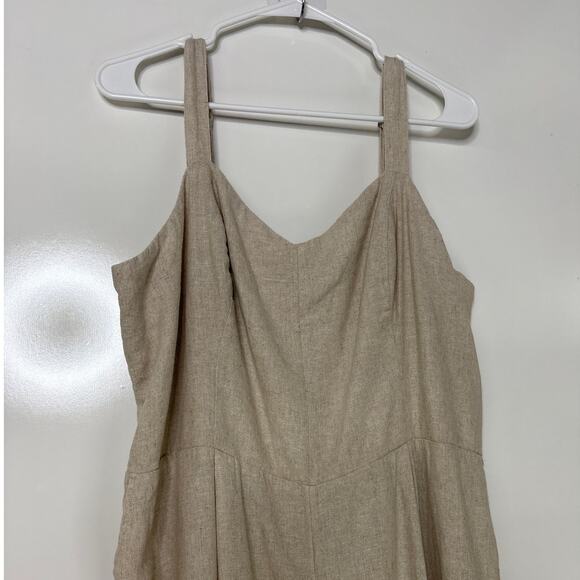 Old Navy Linen Blend Cami Fit and Flare Jumper Jumpsuit Size XXL Tan - Picture 2 of 9